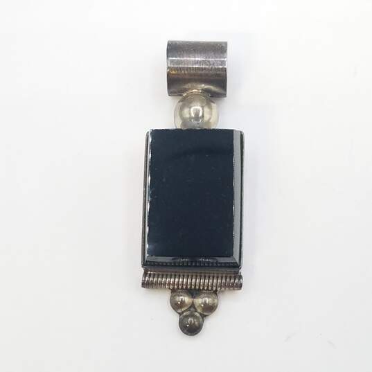 Mexico Sterling Silver Onyx Rectangular Pendant 23.4g image number 2