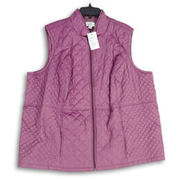NWT Women Purple Sleeveless Mock Neck The Classic Quilted Vest Size 3XL