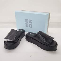 MOMA Women's 'Donna' Black Leather Platform Slide Sandals Size 38.5 EU/8 US