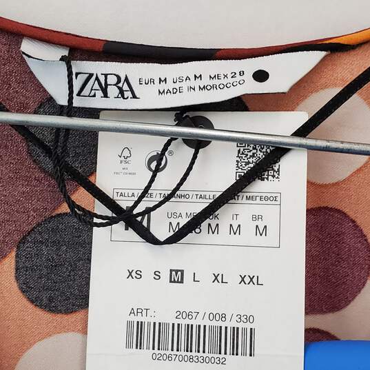 Zara Multi Color Printed Midi Dress V Veck Long Sleeves Size Medium image number 3