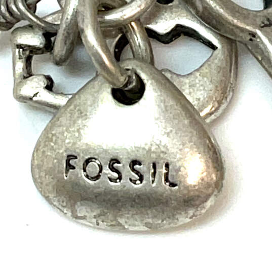 Designer Fossil Silver-Tone Double Strand Black Leather Cord Charm Necklace image number 4