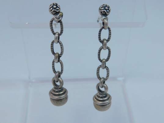 Artisan 925 Ball Bead Textured Cable Chain Drop Scrolled Post Earrings & Faux Stone & Round Beaded Cuff Bracelet 18g image number 4