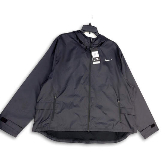 NWT Womens Black Long Sleeve Full-Zip Hooded Windbreaker Jacket Size 2X image number 1