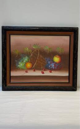 Cornucopia an Fruit Still Life Oil on canvas by Thomas Signed. Matted & Framed