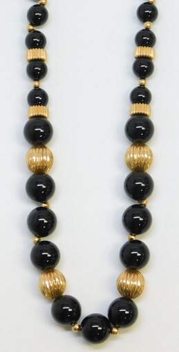 14K Yellow Gold Beads & Clasp Graduated Onyx Necklace 41.7g alternative image