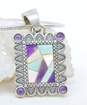 Carolyn Pollack 925 Amethyst & Mother Of Pearl Geometric Etched Pendant Necklace 36g image number 3