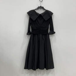 Womens Black 3/4 Sleeve Portrait Collar Back Zip A-Line Dress Size 14 alternative image