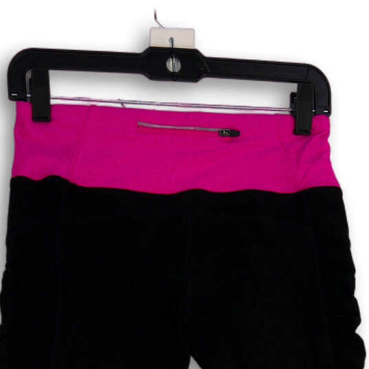 Womens Black Pink Elastic Waist Zipper Pocket Cropped Leggings Size Small image number 4