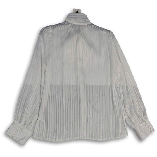 NWT Womens White Long Sleeve Tie Neck Button Front Blouse Top Size L image number 2
