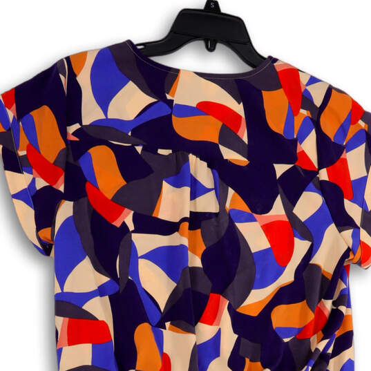 Womens Multicolor Geometric Short Sleeve V-Neck Tie Waist Blouse Top Sz XL image number 4
