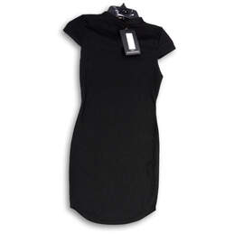 NWT Womens Black Structured Snatched Cap Sleeve Ribbed Bodycon Dress Size 4
