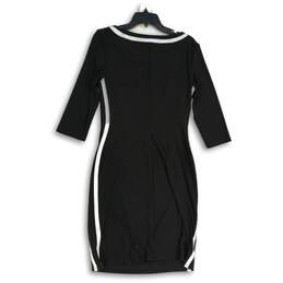 Chaps Womens Black White Ruched Boat Neck 3/4 Sleeve Sheath Dress Size Large alternative image