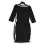 Chaps Womens Black White Ruched Boat Neck 3/4 Sleeve Sheath Dress Size Large image number 2