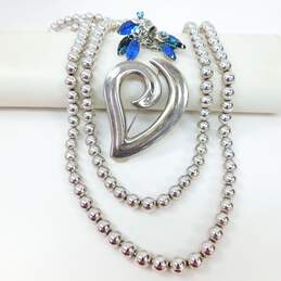 Vintage Coro Necklace w/ Silver Tone & Blue Icy Rhinestone Jewelry 98.4g
