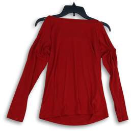 NWT Michael Kors Womens Red Cold Shoulder Round Neck Long Sleeve Blouse Top Sz S alternative image