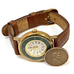 Designer Fossil PC-9201 Gold-Tone Brown Leather Strap Analog Wristwatch alternative image