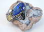 Signed NLSW 925 & Vermeil Blue & Yellow Dichroic Art Glass & White Pearl Granulated Unique Ring 12.3g image number 1