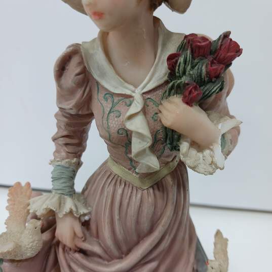 Vintage De Elina Figurine 'Woman w/Flowers' & Wooden Base image number 6