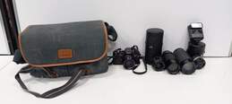 Konica Autoreflex TC 35mm Film Camera w/Lenes, Carrying Case and Flash