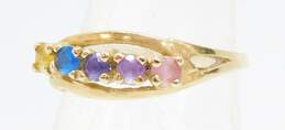 Fancy 10k Yellow Gold Yellow Topaz Purple & Pink Spinel Blue CZ Cut Out Band Ring 1.5g alternative image
