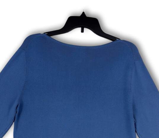Womens Blue Round Neck Long Sleeve Regular Fit Pullover T-Shirt Size Large image number 4