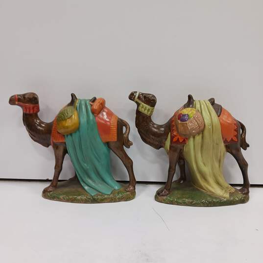 Pair of Hand Painted Camel Statues image number 1