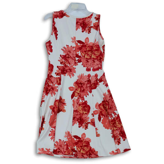 Womens White Red Floral Sleeveless Crew Neck Pullover Sheath Dress Size S image number 1