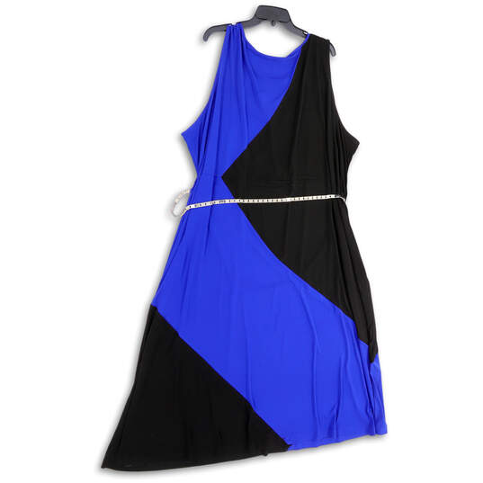 NWT Womens Black Blue Round Neck Sleeveless Knee Length A-Line Dress Sz 5X image number 2