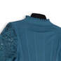 Womens Blue Knitted Mock Neck Lace Long Sleeve  Pullover Blouse Top Size S image number 4