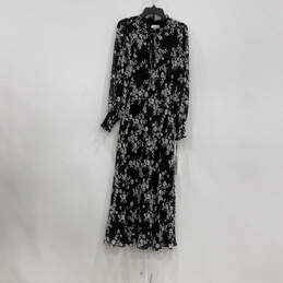 NWT Womens Black White Floral Tie Neck Long Sleeve Pullover Maxi Dress Sz 8