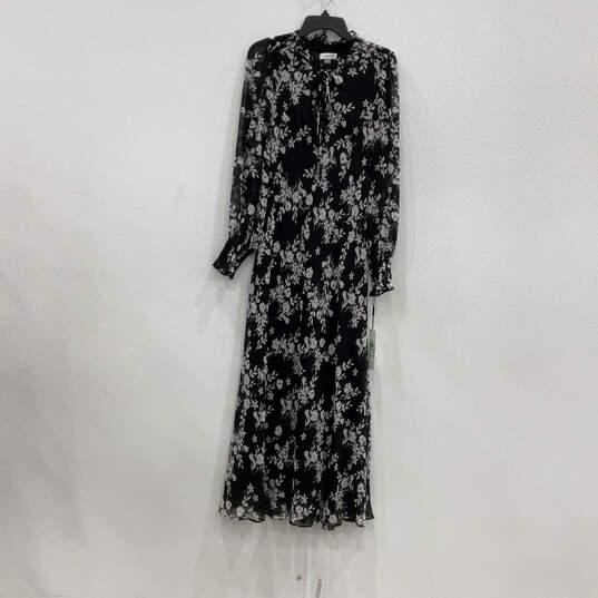 NWT Womens Black White Floral Tie Neck Long Sleeve Pullover Maxi Dress Sz 8 image number 1