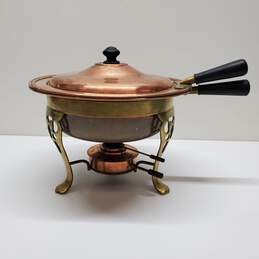 Vintage Copper Brass Chafing Dish Serving Food Warmer Buffet Fondue Burner