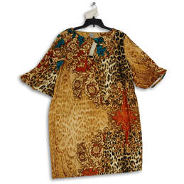 NWT Womens Multicolor Animal Print Crew Neck Pullover Shift Dress Size 4