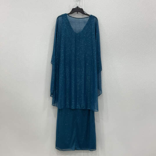 NWT Womens Blue Glitter Ruched Kimono Sleeve V-Neck Maxi Dress Size 8 image number 2