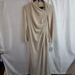 Adrianna Papel Metallic Knit Long Sleeve Gown Biscotti Gold Size 4