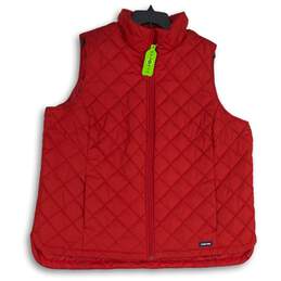 NWT Lands' End Womens Red Sleeveless Mock Neck Full-Zip Quilted Vest Size 2X