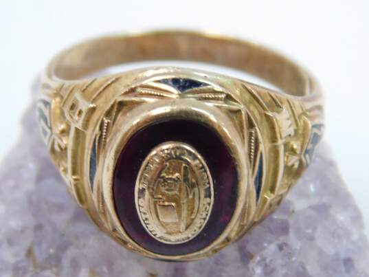 Vintage 10K Gold Ruby Cabochon & Black Enamel Class Ring 4.9g image number 4