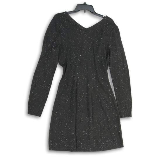 NWT Loft Womens Black Knitted Surplice Neck Long Sleeve Pullover Sweater Dress M image number 2