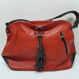 Vera Pelle Cavalieri Red & Black Pebbled Leather Hobo Shoulder Bag Tassel Accent
