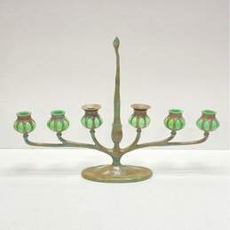 Candelabra Art Nouveau Six -Light Bronze and Glass Tapered Candle Holder