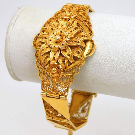 VNTG 20K Yellow Gold Filigree Floral Panel Bracelet 36.8g image number 2