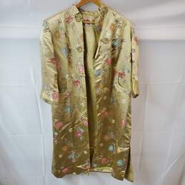 Vintage Peony Shanghai China Gold Multicolor Duster Coat in Size 38