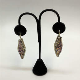Designer Kendra Scott Gold-Tone reen Purple Abalone Stone Drop Earrings