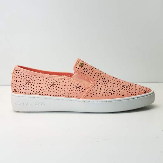 Michael Kors Perforated Leather Slip On Sneakers Peach Desert 9.5 image number 1