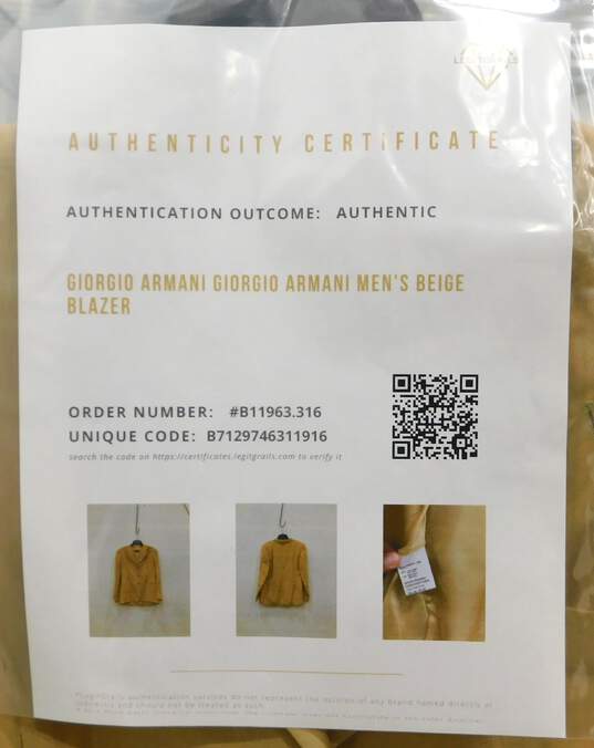 Giorgio Armani Men's Beige Blazer W/COA image number 4