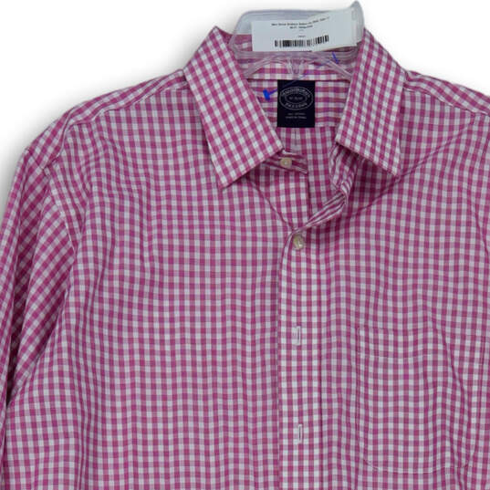 Mens White Pink Check Collared Formal Long Sleeve Dress Shirt Size 17 36/37 image number 3