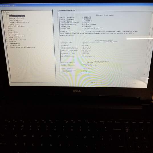 DELL Inspiron 3558 15.6in Intel i3 5015U 2.1GHz CPU 4GB RAM 1TB HDD image number 8