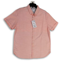 NWT Mens Pink Collared Short Sleeve Button-Up Shirt Size Large