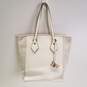 Diane Von Furstenberg White Perforated Leather Medium Shoulder Tote Bag image number 1