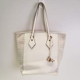 Diane Von Furstenberg White Perforated Leather Medium Shoulder Tote Bag